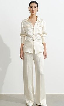 COMME MOI Lv Yan Designer Summer Acetate Texture V-Neck Waist Shirt - AYLA.
