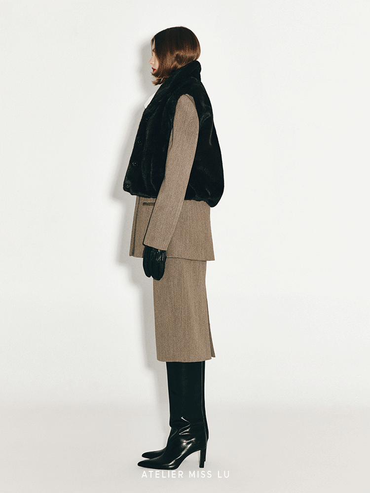 ATELIER MISS LU Retro Versatile Imitation Fur Vest - HONEY.