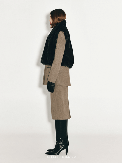ATELIER MISS LU Retro Versatile Imitation Fur Vest - HONEY.