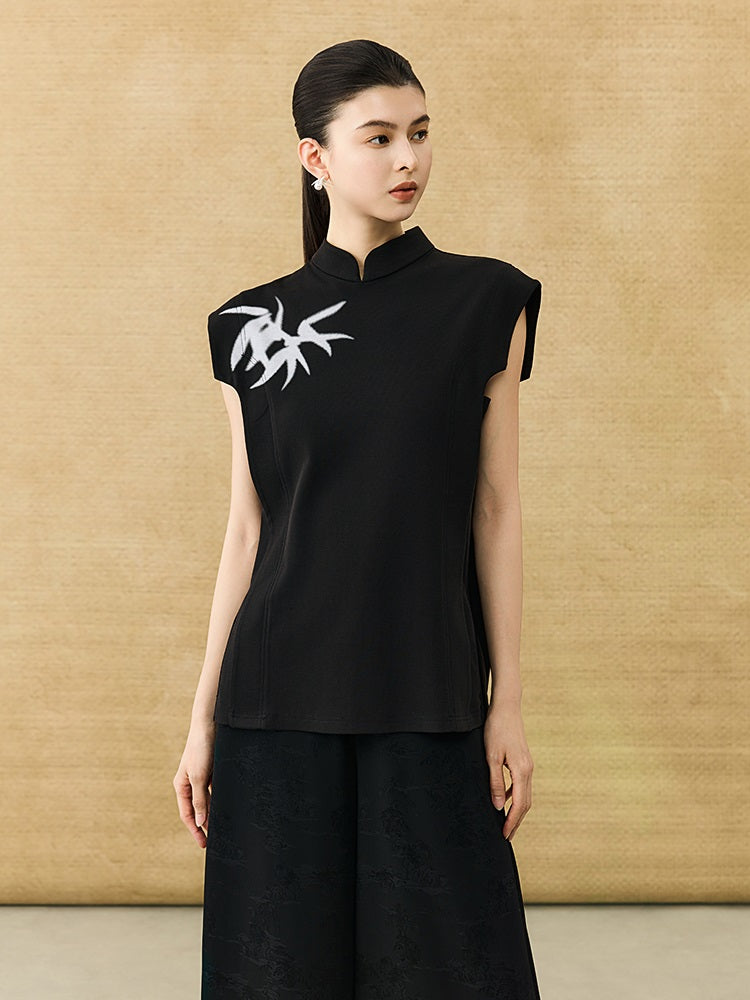 HECO Chinese Bamboo Leaf Print Short Sleeve T-Shirt - CHASE.
