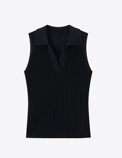 COMME MOI three acetate pit strip lapel knitted vest & pants - ELENA.