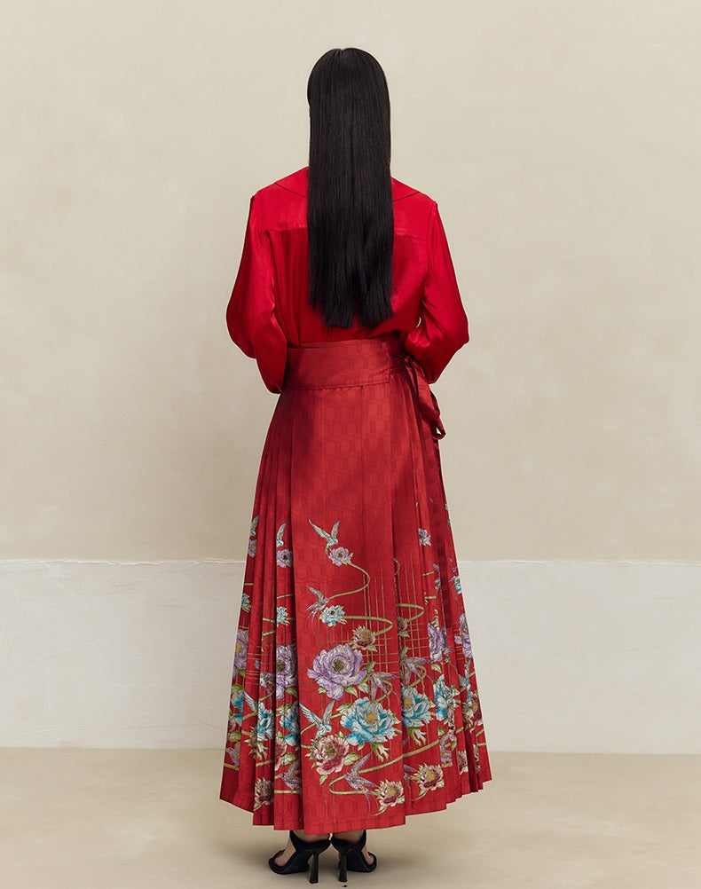 HECO 100% Acetate Long Sleeve red black white Shirt Top Women - glass.