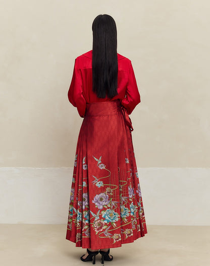 HECO 100% Acetate Long Sleeve red black white Shirt Top Women - glass.