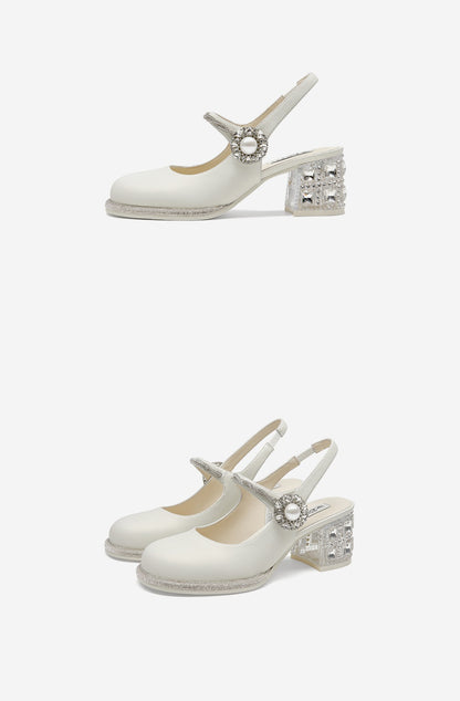 SHOESZOOO Maryjane Rhinestone Round Toe Block Heels - WISDOM.