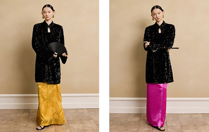 HECO floral sequins embroidery long sleeve short DRESS  - CUTE.