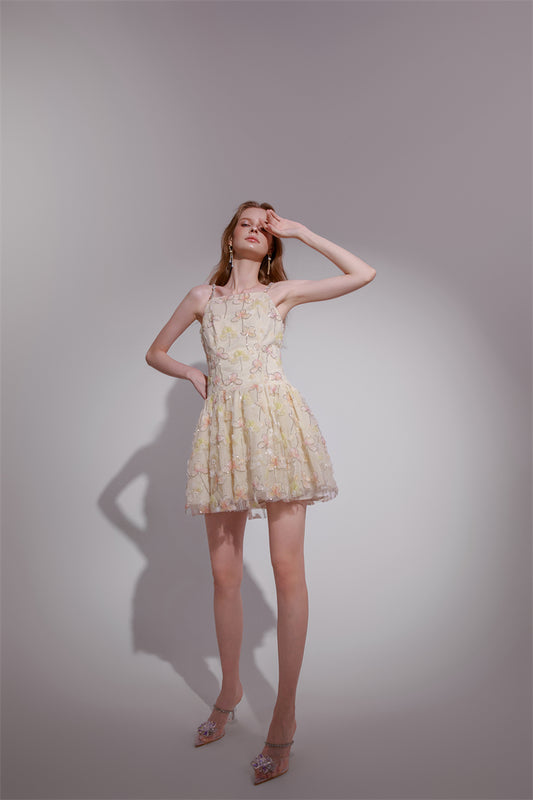 Wardrobes by Chen pastel yellow Sleeveless Pleat Short bridal Dinner Dress-Zanny