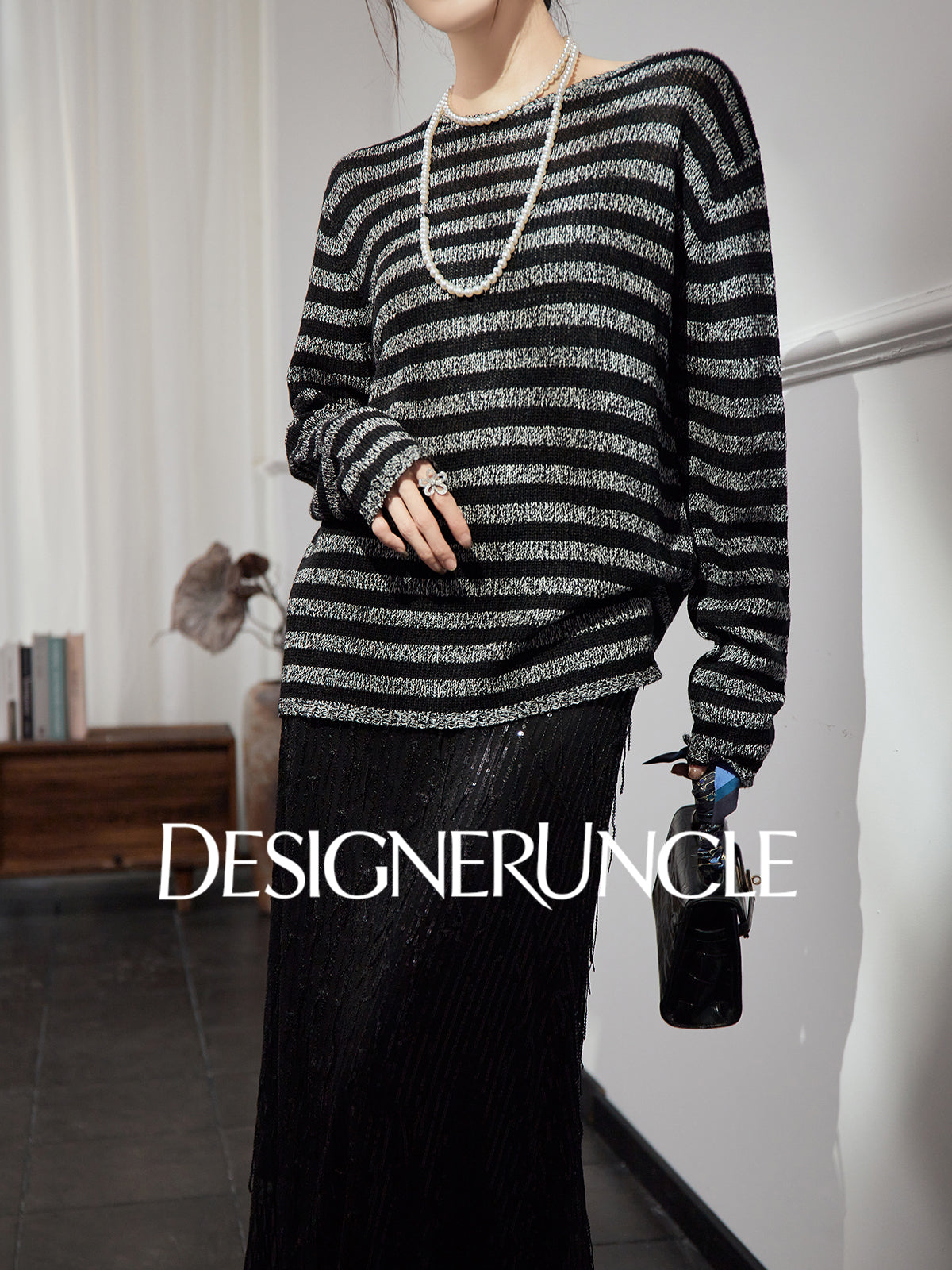 DGU "Ink Sequence" black and gray wool knitted sweater - DREAM.