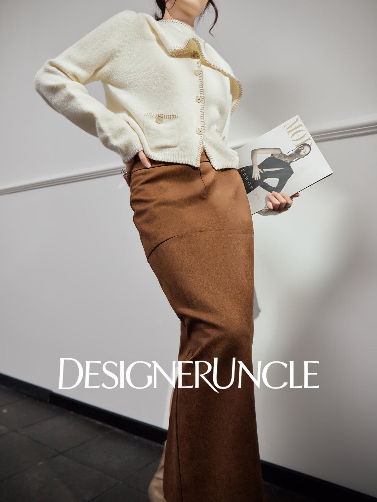 DGU "Suyu" white sweater lazy style loose and versatile slimming solid color jacket - Roberta.