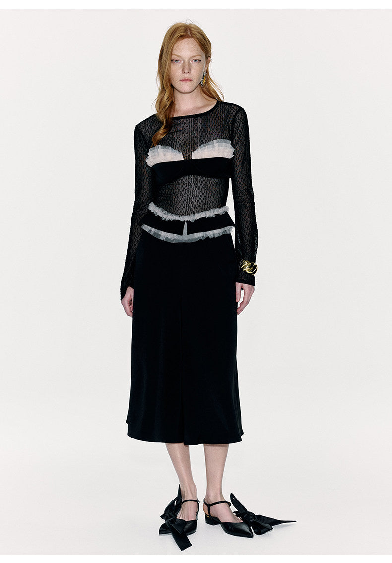 ATELIER MISS LU Waist Tulle Panel Design Wide Leg Pants - ARINA