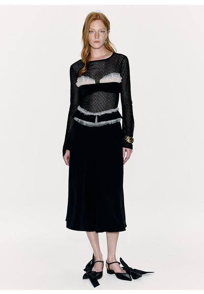 ATELIER MISS LU Waist Tulle Panel Design Wide Leg Pants - ARINA