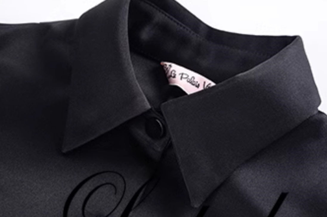 Le Palais Vintage Original Abstinence Babes Black Thick Satin Slim Fit Short Shirt Thin Cup Corset-DIDI