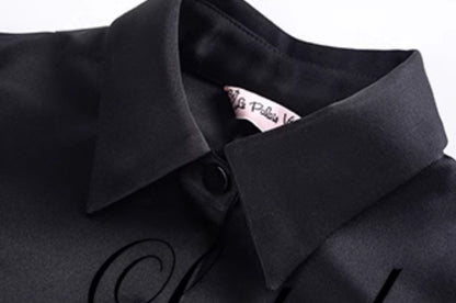 Le Palais Vintage Original Abstinence Babes Black Thick Satin Slim Fit Short Shirt Thin Cup Corset-DIDI