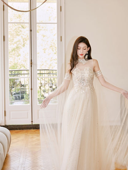 DOLLY Elegant Flower Stand Collar Sleeveless High Waist Tutu Wedding Dress-BELINDA