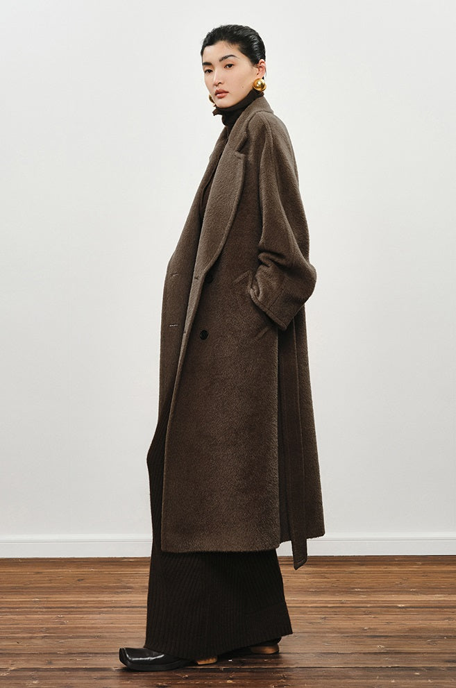 ZHUCHONGYUN Dark brown slim lapel collar knit top-SPIFF.