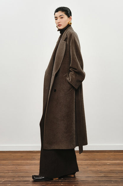 ZHUCHONGYUN Dark brown slim lapel collar knit top-SPIFF.