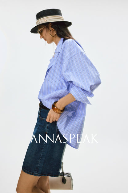 ANNASPEAK multi-wear French side buckle long staple cotton  style shirt-MYSTIC.