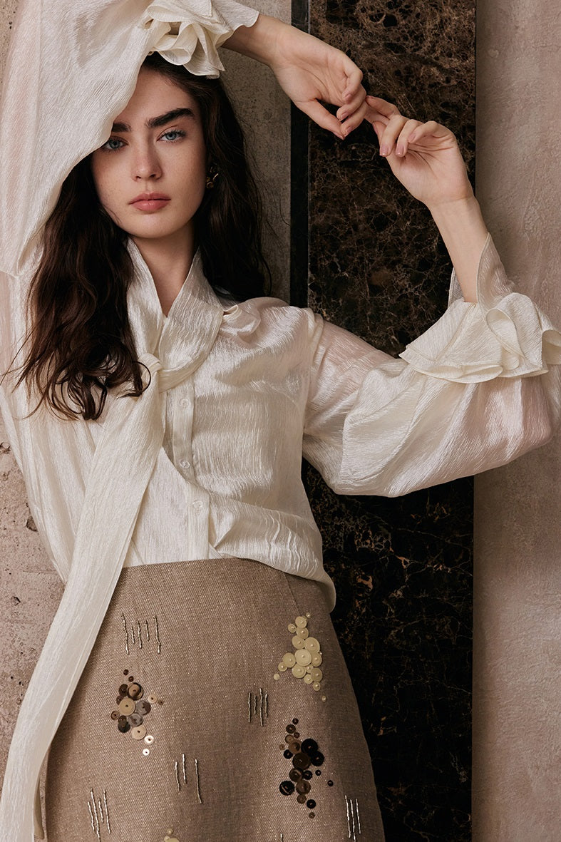 M essential Enchanting Exotic  Resort Linen Vest Chiffon Shirt-AMIRELLE.