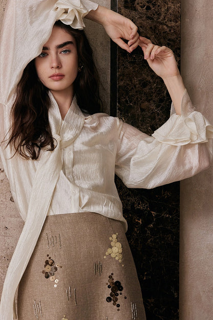 M essential Enchanting Exotic  Resort Linen Vest Chiffon Shirt-AMIRELLE.