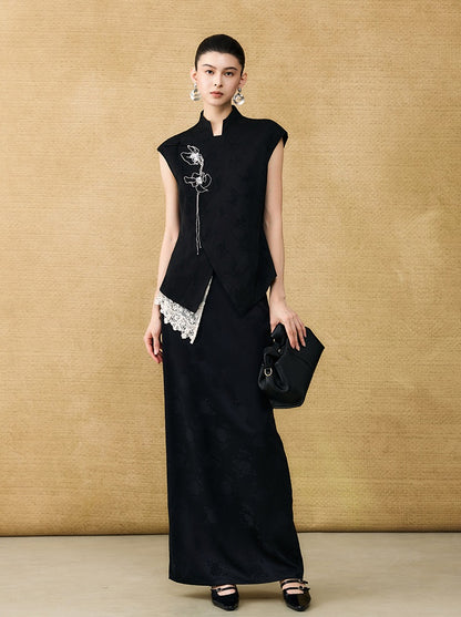 HECO Chinese style asymmetrical hand-embroidered vest top - FORD.