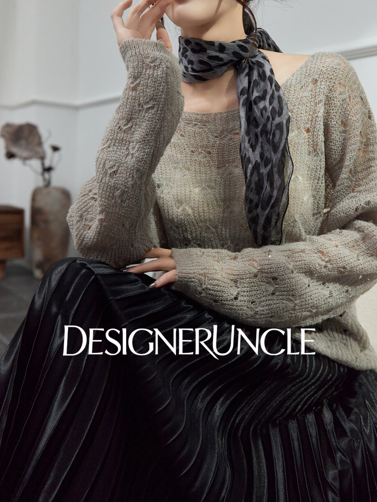 DGU| Gray Slimming Elegant Hollow Design Light Luxury Top Knitwear - Felix.