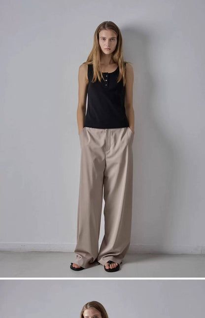 Nothing Written Casual High-waisted Slim Versatile Straight-leg Pants-LIV.