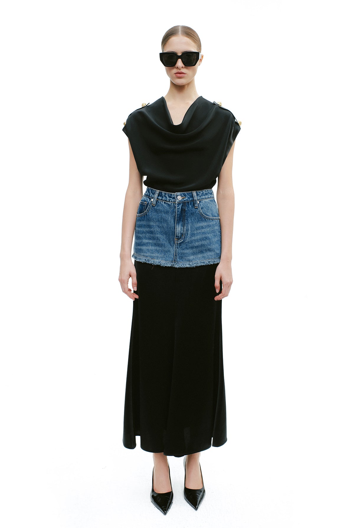 YES BY YESIR | Patchwork Denim Skirt -LUMENIA.