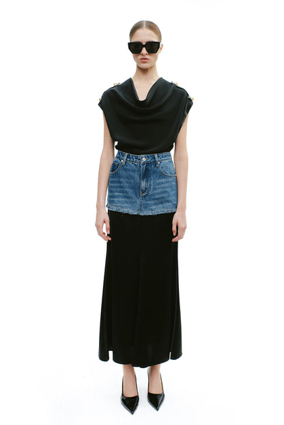 YES BY YESIR | Patchwork Denim Skirt -LUMENIA.