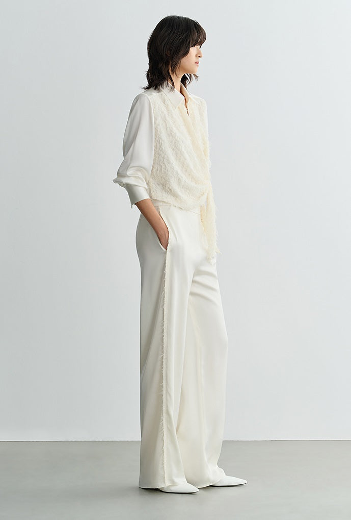 COMME MOI Lv Yan designer summer slanted lace top off-the-shoulder light shirt pants - ROMEO.