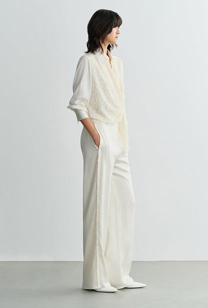 COMME MOI Lv Yan designer summer slanted lace top off-the-shoulder light shirt pants - ROMEO.