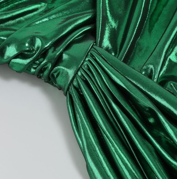 DOLLY High End Green Off Shoulder Chest Wrap Irregular Fish Tail Dress-LEAH