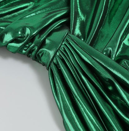 DOLLY High End Green Off Shoulder Chest Wrap Irregular Fish Tail Dress-LEAH