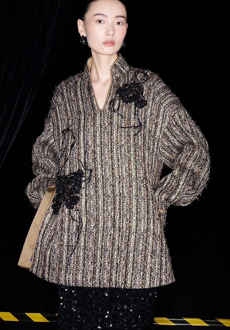 M essential Mackay designer Chanson  Wrought Iron Orchid Feather Beaded Top - growth.