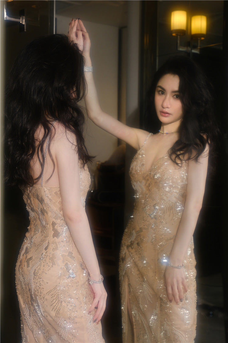 Wardrobes by Chen Elegant Hand-Embroidered Crystal Floral Dress-Dollar