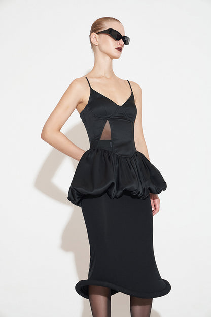 ANNAKIKI niche acetate mid-rise flying saucer fishtail mid-length skirt-KANI