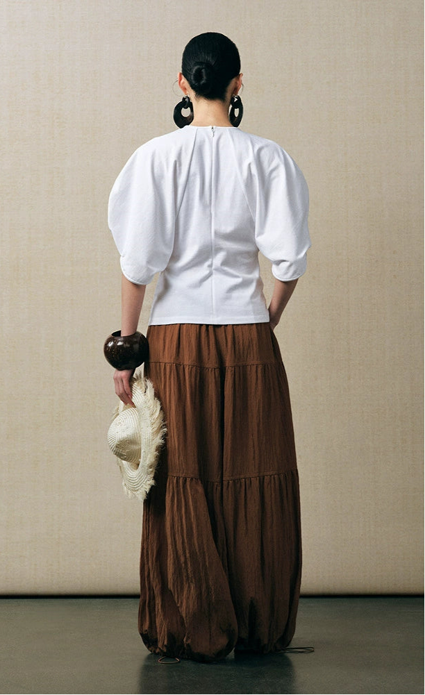 ZHUCHONGYUN cotton curved cut silhouettes white blouse-ISHIDA.