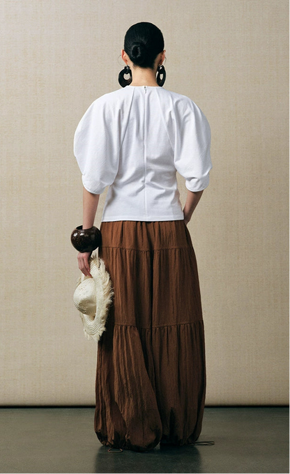 ZHUCHONGYUN cotton curved cut silhouettes white blouse-ISHIDA.