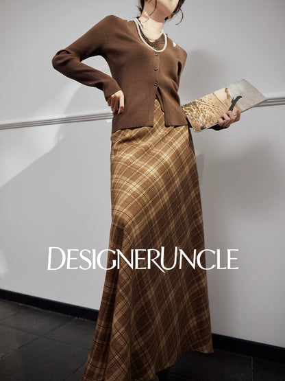 DGU "Hazel Shadow" coffee knitted sweater retro long-sleeved top - SEIGE.