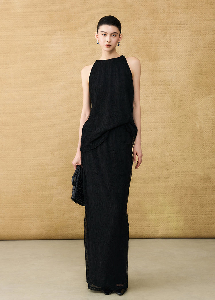 HECO Chinese style wrinkle elastic crew neck vest  age-reducing top - CAST.