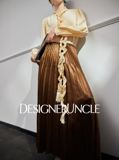 DGU "velvet" purple new retro high-waisted pleated draped commuter skirt - USOPP .