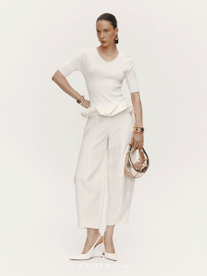 ATELIER MISS LU Hem Cloud Surround Stitching V-Neck Knitted Top - FLOD.