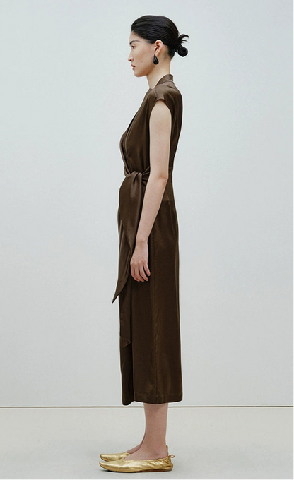 ZHUCHONGYUN diagonal placket pleated waist dress-LING.