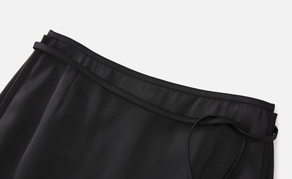 ZHUCHONGYUN simple fashionable black satin straight long skirt-MEGUMIN.