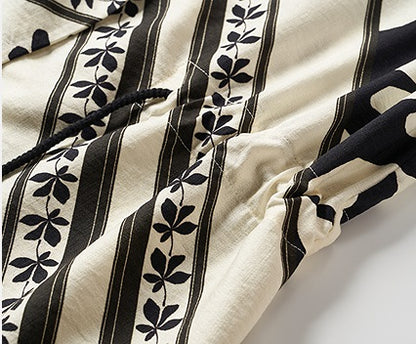 COMME MOI printed tassel black and white print waist suit  - AURORA.