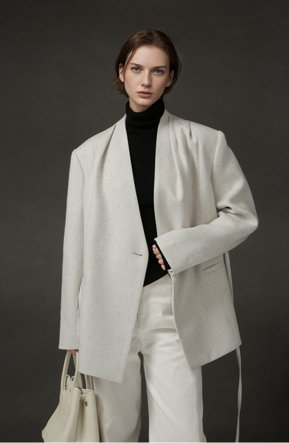 PIAOIN light style shoulder shirring elegant V-neck suit women's waist blazer-FATE