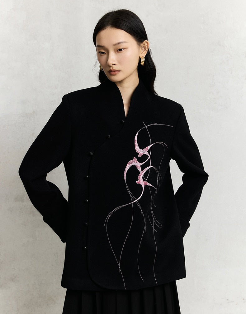 HECO Swallow embroidery tweed black Jacket Women - sinc.