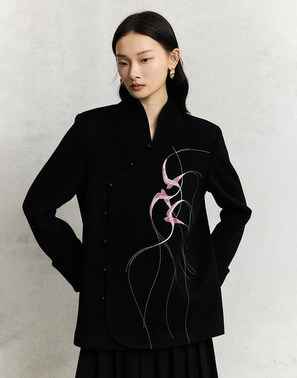 HECO Swallow embroidery tweed black Jacket Women - sinc.