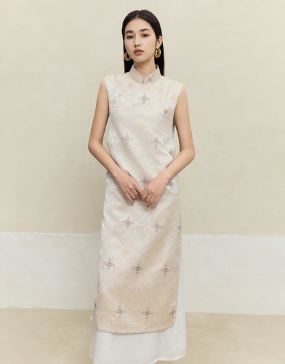 HECO Cheongsam Spring Stand-up Collar Two-Piece Dress Women - side.