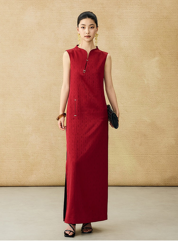 HECO Chinese Acetate Sleeveless Slit Long Dress- BELIEVE.