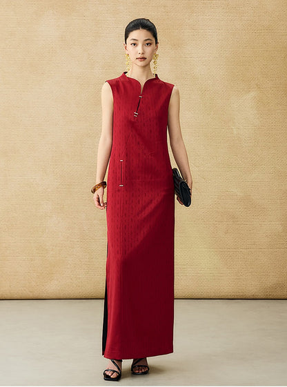 HECO Chinese Acetate Sleeveless Slit Long Dress- BELIEVE.