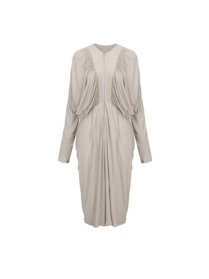 ATELIER MISS LU New Vertical Draped Design Long Sleeve Dress - DERM.